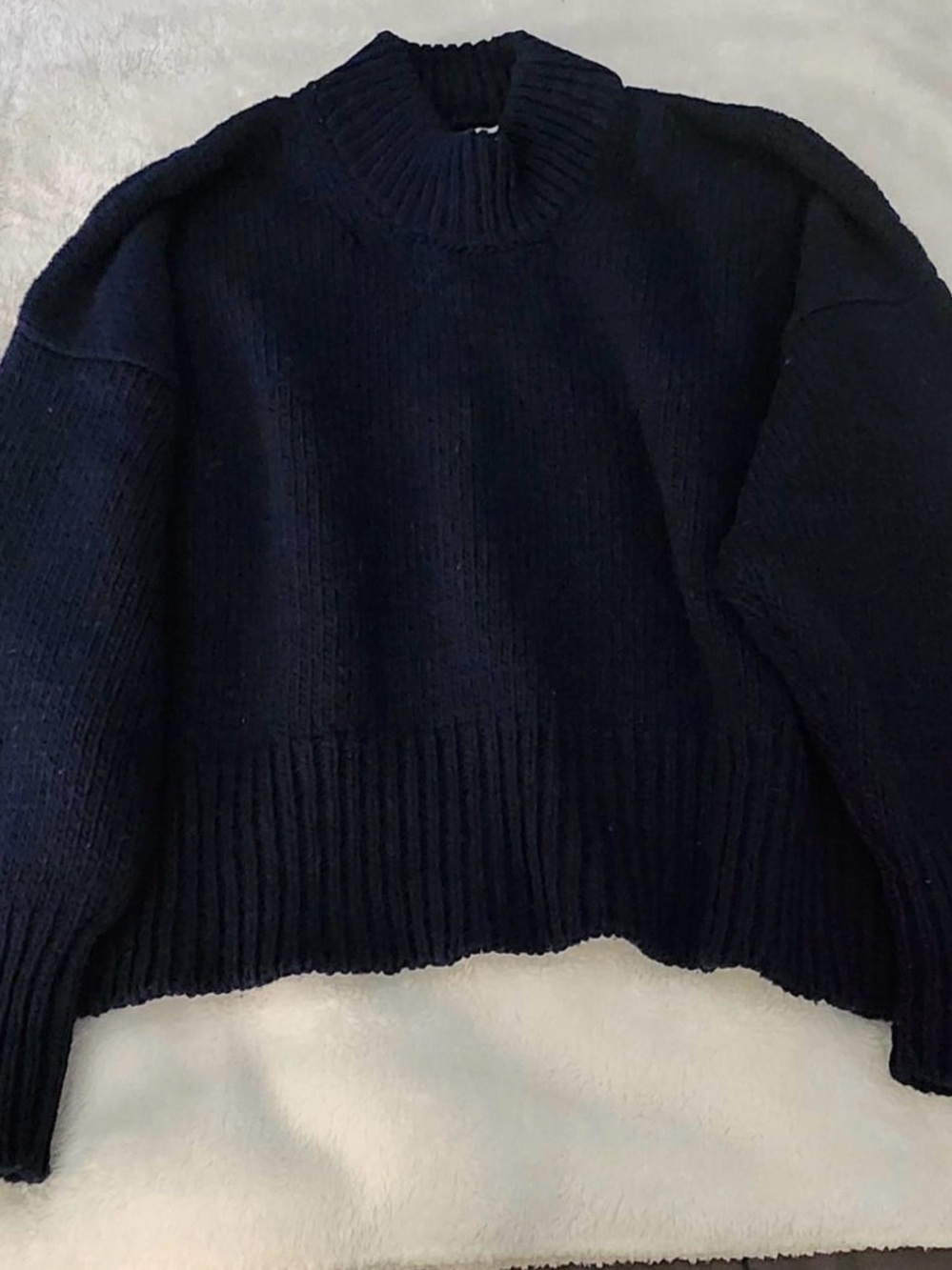 Babaa No 15 Navy Ribbed Crewneck Oversized Sweater 100% Wool - Picture 4 of 9